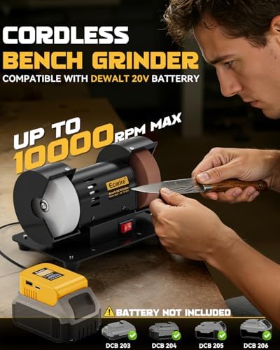 Ecarke 3" Mini Bench Grinder Compatible with Dewalt 20V (Tool Only) Bench Grinder 2000-10000 RPM Variable Speed with AC Adapter, Dual Grinding Wheels for Sharpen Knives, Drills, Steel, Rust Removal
