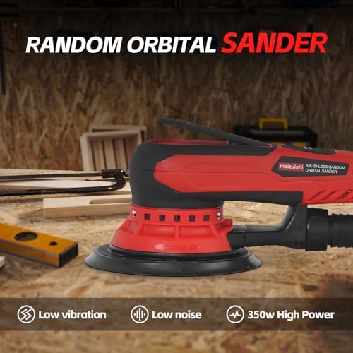 5mm Random Orbital Sander Wired，350W Brushless，4000-10K RPM Variable Speed ，Electric Palm Sander for Woodworking, Sanding and Polishing ，with 10 Sanding Paper & Dust Connector & Hose