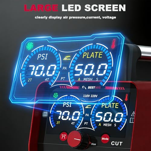 50A Plasma Cutter,2-In-1 Non-High Frequency Pilot Arc Plasma Cutter Machine,110/220V Dual Voltage Large LED Display Plasma Cutting Equipment 1/2"Clean Cut 3/5"Max Cut,PA/PT/2T/4T for Beginners DIY