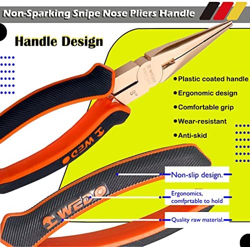 WEDO Non-Sparking Needle Nose Pliers 6", Precision Long Nose Pliers, Snipe Nose Pliers with Wire Cutters, Non-Magnetic, DIN Standard, BAM & FM Certificate, Beryllium Copper