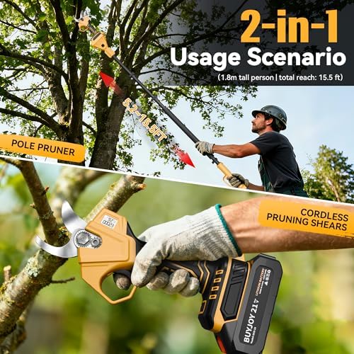 BUYJOY 2-in-1 Pole Pruning Shears, 1.6" Cut Diameter, Brushless Motor