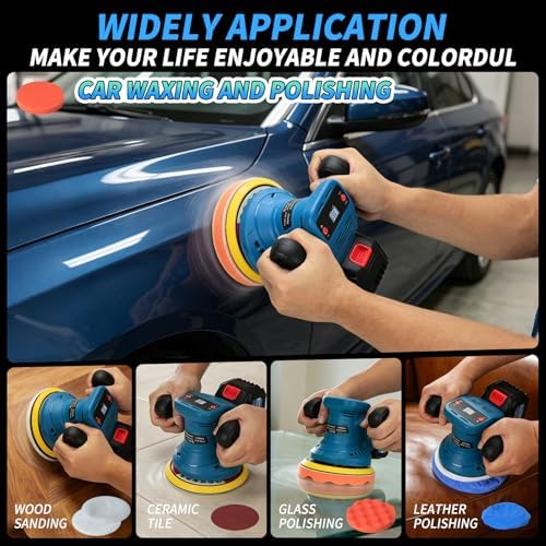 Cordless Car Buffer Polisher,Orbital Polisher for Car Detailing,2 x 4.0Ah Batteries,3 Variable Speed,1500-4000RPM,Car Polishers and Buffers Machine for Waxing, Polishing & Scratch Removal