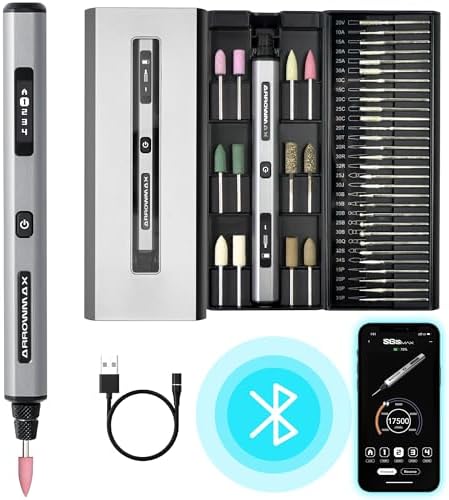 AM ARROWMAX Smart Engraving Pen, HollowCup Motor, 42 Bits with Aluminum Case, OLED, Magnetic Charge, Mini Electric Engraving Tool for Metal, Wood, Glass and Plastic (SGS PRO)