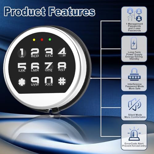 Gun Safe Lock Replacement Keypad with Solenoid Lock & 2 Override Keys