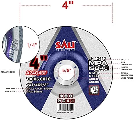 SALI 25 Pack 4 Inch Grinding Wheels for General Purpose Metal & Stainless Steel, Aluminum Oxide Grinding Disc for Angle Grinder, Depressed Center 4" * 1/4" * 5/8"(100 * 6.0 * 16 mm)