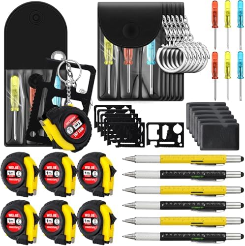 24 Pcs Mini Screwdriver Tape Keychain Set Multitool Pen Card Father's Gifts Bulk Mini Tool Set for Adult Men Dad (Yellow,Black)