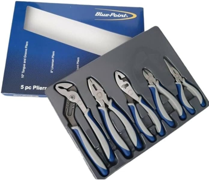 Blue Point BPL501 5-Piece Pliers and Cutter Set with Storage Tray, Slip Joint, Lineman's, Needle Nose, Adjustable Joint and Diagonal Cutter