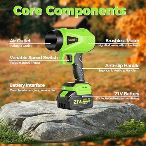 Electric Blower Cordless with 2 X 4.0Ah Batteries Powerwed 800000 RPM, Stepless Speed Control, 200 MPH, Powerful Blower with 2 Nozzle, Lightweight Blower for Daily Cleaning of Yards, Garages, Lawns