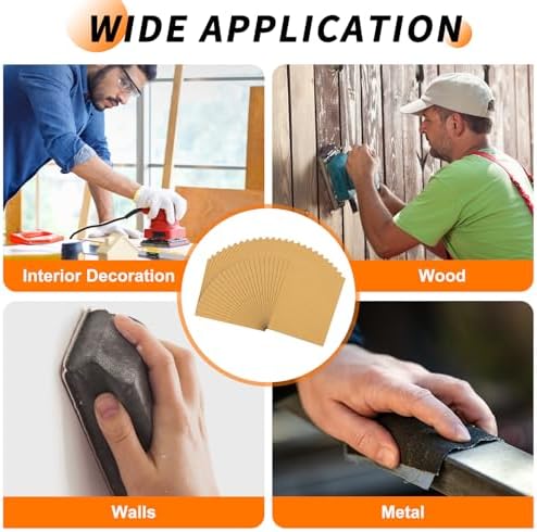 25 Pcs 60 Grit Sandpaper 9 x 11 Inch Sand Paper Alumina Gold