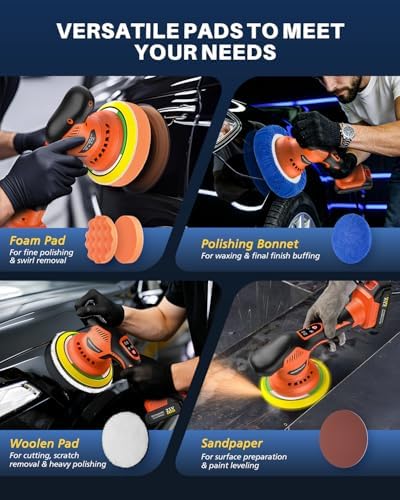 Cordless Car Buffer Polisher, 8 Variable Speed Car Polisher with 2x 21V 2000mAh Batteries & 18 PCS Attachments, 2800-6000RPM Cordless Car Polishing Machine for Waxing, Polishing & Scratch Removal