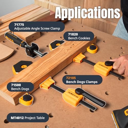 POWERTEC Bench Dog Clamps for 3/4" Dog Holes, Quick Release and Heavy Duty Workbench Clamps with 176lbs Clamping Force, Woodworking Tools - 2PCs (72105)