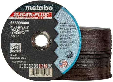 Metabo 655998000 50-Pack | 6-inch Slicer Plus Cutting Wheel | Type 1 | 6" x .045" x 7/8" | A60TX | Zirconia Alumina | Super Performance | Improved Performance in Steel, Stainless Steel