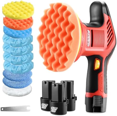 AOBEN Cordless Car Polisher,6 Inch Car buffer Waxer Kit with 3X2000mAh Batteries,6 Variable Speed &10 Polishing Pads,Brushless Cordless Polisher for Car Detailing/Waxing/Polishing/Scratch Removing