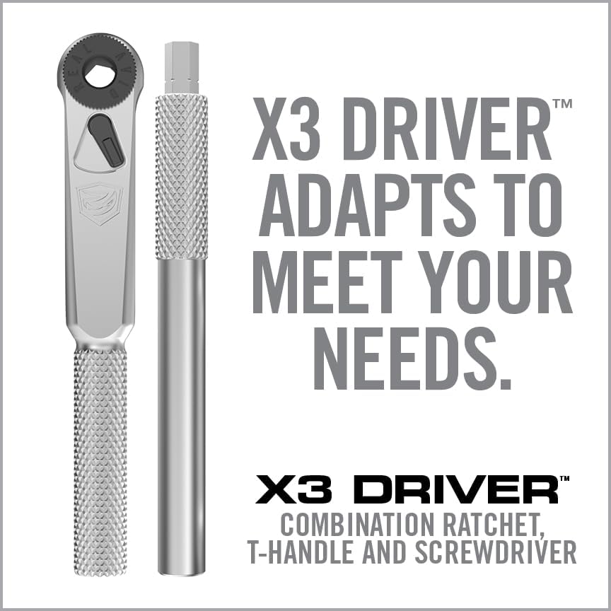 Real Avid X3 52-Piece Socket & Bit Set - 3-in-1 Screwdriver Ratchet T-Handle, Tool Set Includes 16 Socket Wrench Set, 36 Bits with 1/4"