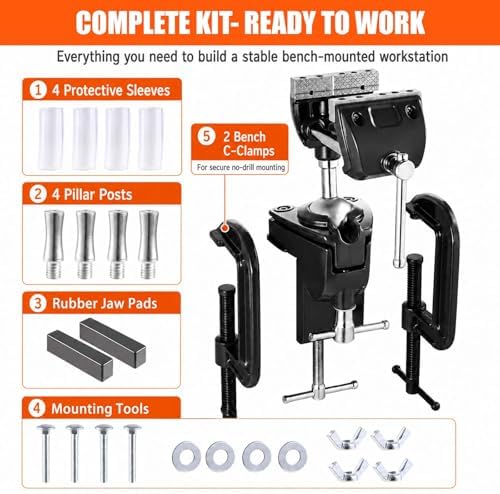 WarBull 360° Swivel Bench Gun Vise, No-Drill Mounting with Dual Table Clamp