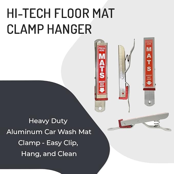 HI-TECH Car Wash Mat Clamps – Heavy-Duty Floor Mat Holders for Cleaning & Drying – Rust-Resistant Aluminum – Mountable – Holds All Mats – Green, 1 Pack
