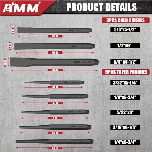 AMM 16PC Heavy Duty Punch Chisel Set, Cr-V for Metal Wood Automotive