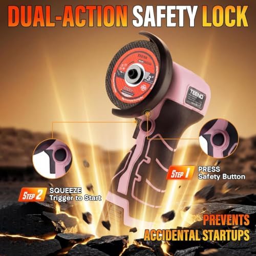 TEENO Cordless Angle Grinder Kit, 19,500 RPM Mini Electric Angle Grinding Tool with 2 Pcs 16.8V 2000mAh Batteries and 6 Cutting Discs, 3-Inch Handheld Grinder for DIY & Home Improvement, Pink