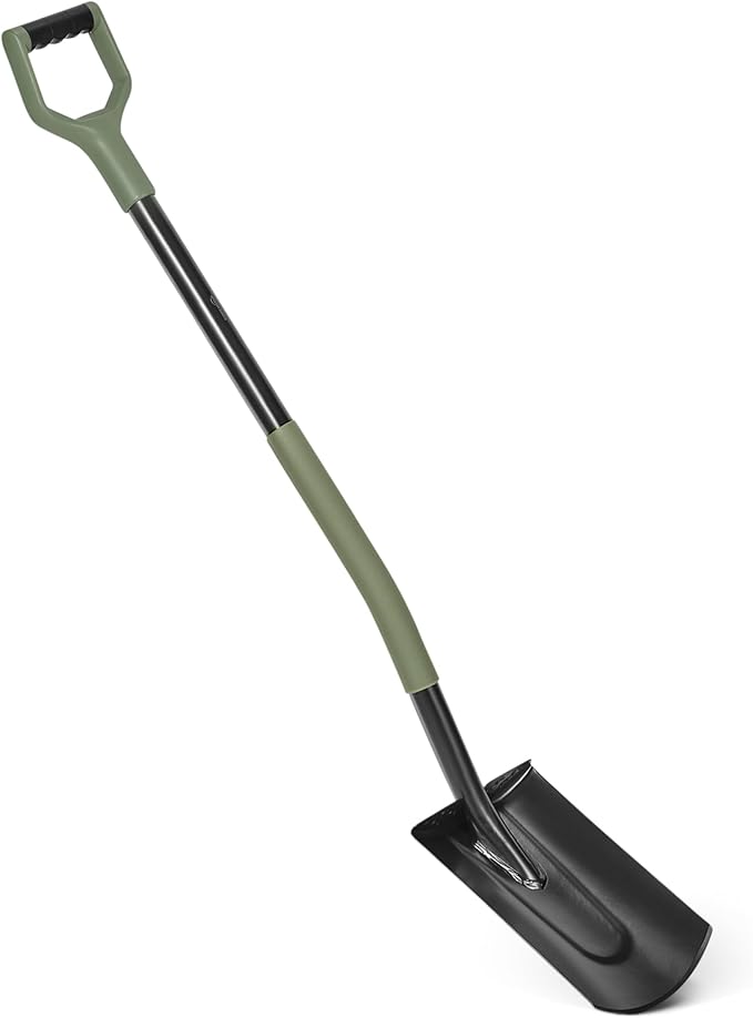 Amazon Basics Gardening Shovel for Digging and Edging, Flat Spade, D-Handle, 47 Inch, Black/Olive