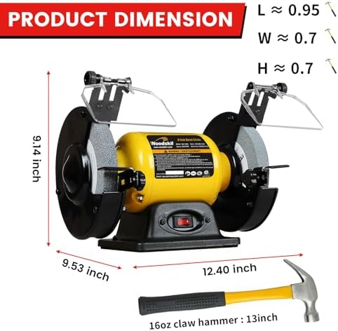 Woodskil 6" 1/2HP High Speed Bench Grinder for sharpening,CSA Listed