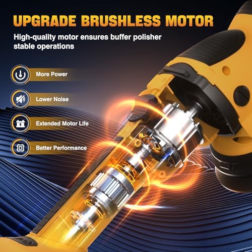 VERVEWAVE Cordless Buffer Polisher Kit for Dewalt 20V Battery (No Battery), 6-Inch Orbital Car Polisher Variable Speed 1800—5500 RPM, 17PCS Polishing Accessories, for Car Polishing/Waxing (Tool Only)