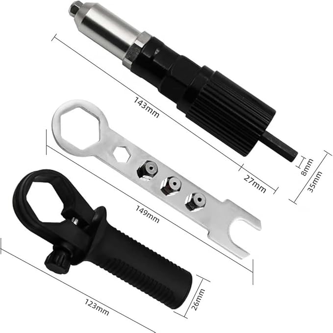 Professional Electric Rivet Gun Adapter Kit, Riveting Hand Tool Insert Nut Including 2.4/3.2/4.0/4.8mm Diameter Rivet Head, Cordless Electric Power Drill Adaptor Attachment (1PC)