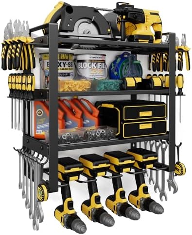 4-Tier Power Tool Organizer Wall Mount, 200LBS Capacity, 4 Drill Holders