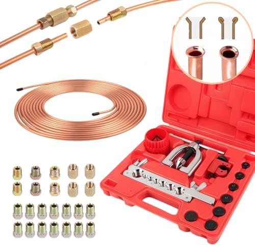 Wostore 25FT 3/16" Copper Coated Brake Line Kit & Flaring Tool, 24 Fittings
