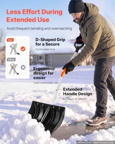 VEVOR Snow Shovel for Driveway 17" Wide Plastic Shovel with D-Grip Handle