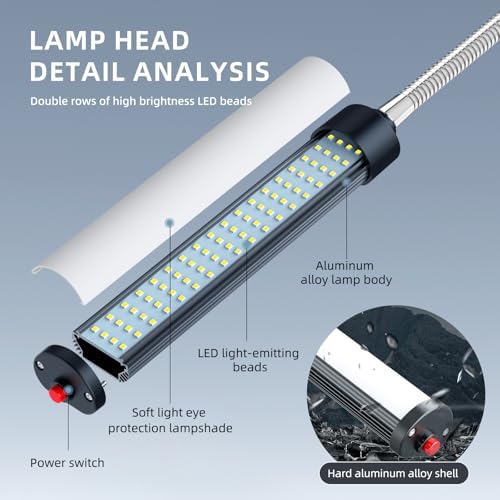 24W LED Magnetic Work Light, 2400 Lumen Flexible Gooseneck Work Light with Adjustable Magnetic Base, Industrial Light for Lathe CNC Milling Drillpress Sewing Machine