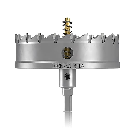 4-1/4" TCT Hole Saw for Hard Metal, Heavy Duty 108mm Tungsten Carbide Tipped Hole Cutter with Spring-Loaded Pilot Drill Bit for Stainless Steel, Metal, Iron, and Plastic.