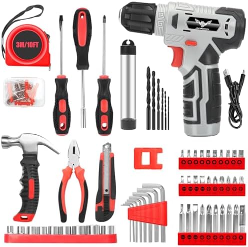 JENABOM Tool Set, 146-Piece Home Tool Kit with 8V Cordless Drill