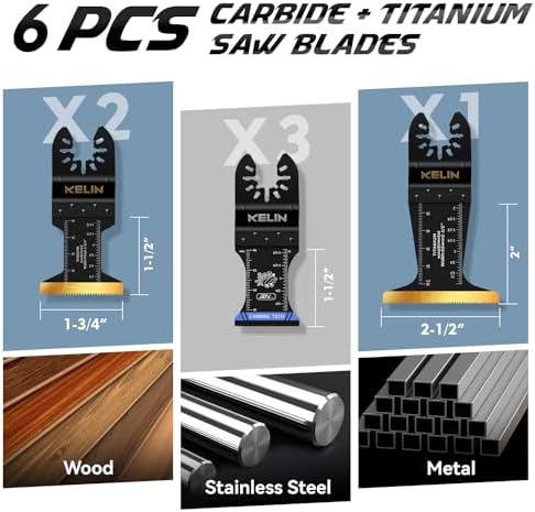 KELIN 6 PCS Titanium Oscillating Blade,Universal Multitool Blades