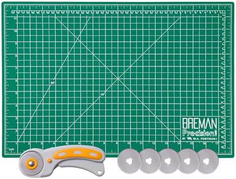 WA Portman 12x18 Fabric Cutting Mat, Quilting Rotary Cutter 5 Rotary Blades