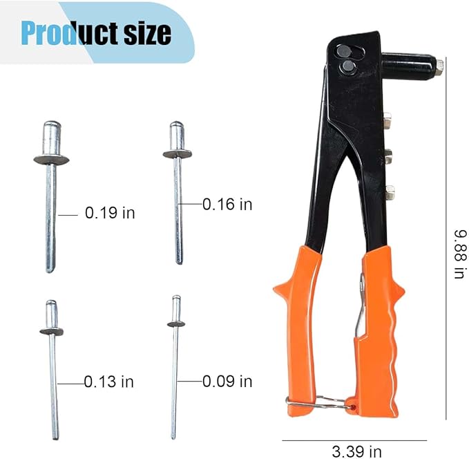 BDZMC Rivet Gun, Manual Professional Hand Riveter, 3/32", 1/8", 5/32", 3/16" Rivets, Heavy Duty Pop Car Rivet Gun Kit for Metal, Plastic and Leather