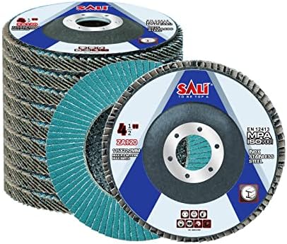 Sali 12 Pack Zirconia Flap Disc 120 Grit 4.5" x 7/8-Inch Sanding Disc Bevel Type #29 Premium and Industrial Grade Angle Grinder Grinding Wheel High Performance Edge Grinding