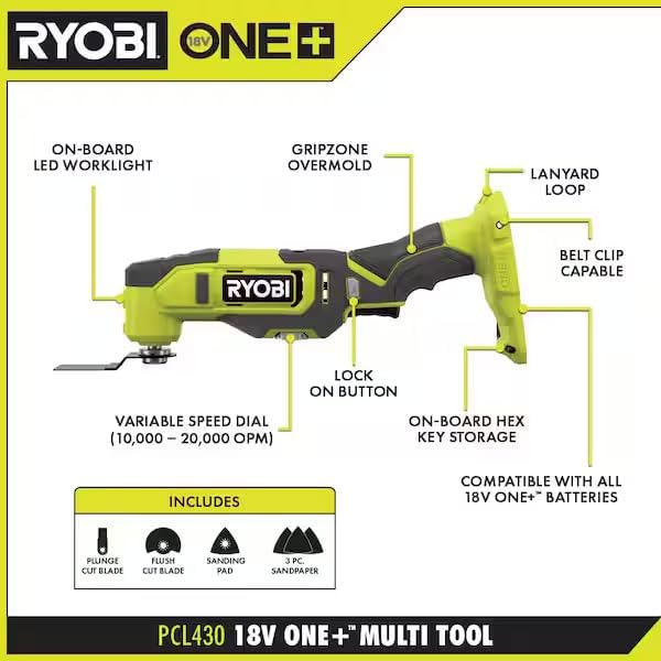 Ryobi Oscillating Multi Tool with 4 PC Blade set and Buho Tool Bag