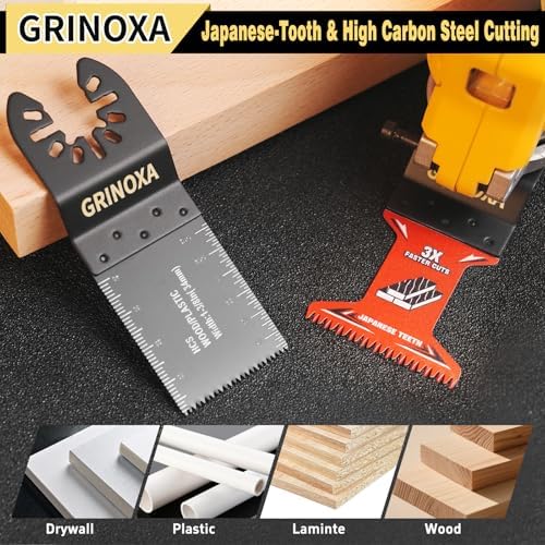 60PCS Multitool Blades, Oscillating Saw Blades with Titanium Coating, Japanese Teeth for Wood, Plastic & Metal, Universal Oscillating Tool Blades Fit DeWalt, Milwaukee, Ryobi, Fein