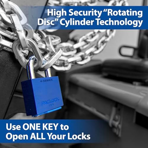 PACLOCK's 4-Series Padlock, High Security Rotating Disc, 7/16" Diameter Hard. Stainless Steel Shackle, 2-1/2" Tall, Exclusive Key Number, U-Pick! Keyed Alike w/ 1 Key, Silver