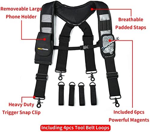 MELOTOUGH Magnetic Tool Belt Suspenders with Magnetic WristBand for Work Belt Padded Suspenders Constrcution