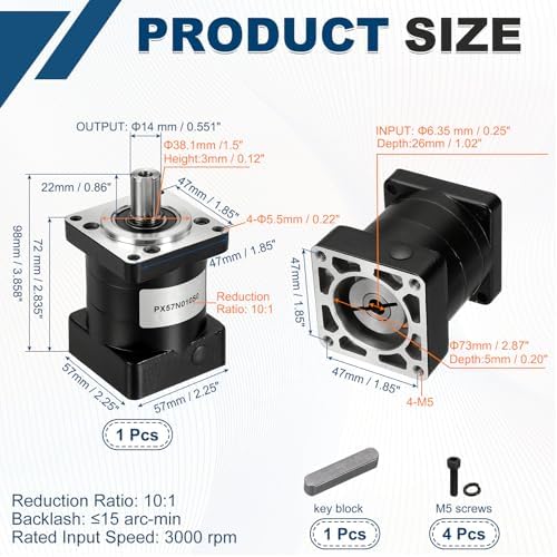 DTGN Planetary Gearbox Speed Reducer for Nema23 Stepper Motor Ratio 10:1