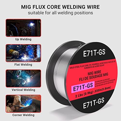 0.030 Flux core Welding Wire, 3 Spools E71T-GS Low Splatter gasless Carbon Steel Mig Welding Wire Compatible