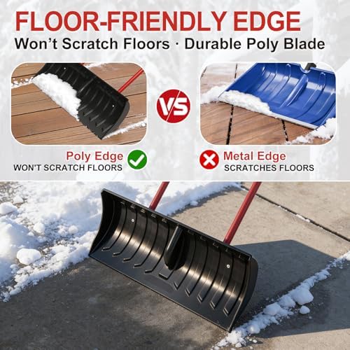 30 Inch Snow Shovel for Driveway, Heavy-Duty Snow Pusher & Snow Plow, Lightweight Wide Blade for Fast Snow Removal, Back Saver Winter Tool for Driveway, Sidewalk, Patio, Deck