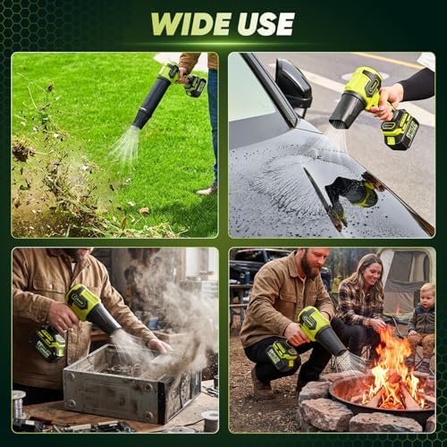 Saker Cordless Leaf Blower Portable Dust Cleaner with 2 Extended Nozzle Handheld Blower Air Duster with Adjustable Speed for Lawn Care Car Drying 2 Batteries Dark Green with Case