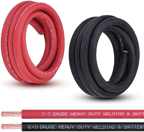 2/0 Gauge Battery Cable, 10FT Red + 10FT Black 2/0 AWG Pure Copper Wire Welding Cable, for Automotive, Battery, Solar and Generator, Standard USA OFC Wire