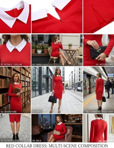 Aphratti Women's Peter Pan Collar Sheath Dress with Sleeves Business Office Wear to Work Professional Outfits