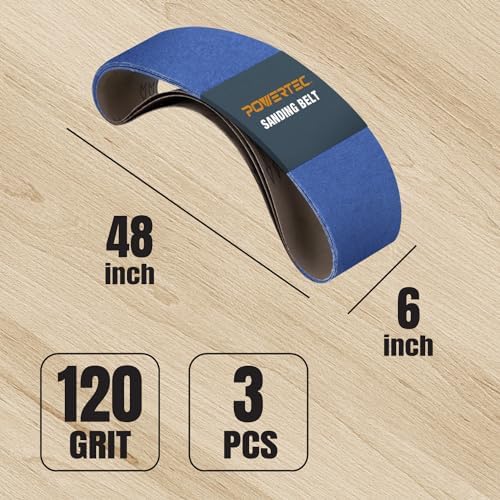POWERTEC 464802Z 6 x 48 Inch Zirconia Sanding Belts, 3 Each of 36/60/120 Grits, 9PK, Belt Sander Sanding Belt Assortment for Bench Sander, Belt and Disc Sander, Woodworking, Metal Grinding (464802Z)