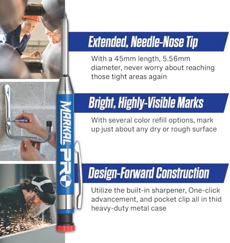 Markal 96270 - Markal PRO Holder with 1 Graphite Lead, Built-in Sharpener, 1 Click Advance, Heavy-Duty Metal Barrel Construction & Extended Needle-Nose Tip for Use in Toughest Jobs