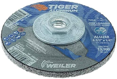 Weiler 58226 4-1/2 x 1/4 Tiger Aluminum Type 27 Grinding Wheel ALU24R 5/8-11 Nut (Pack of 10)