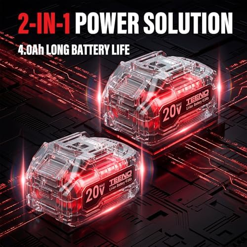 TEENO Power Tool Combo Kit Brushless, 9-in-1 Cordless Interchangeable Multi-Tool Set (Drill, Impact, Grinder, Sander, Circular, Chain & Reciprocating Saws, Blower, Washer), 2x 4.0Ah Batteries 20V Max
